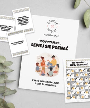 Karty konwersacyjne + gra planszowa "100 pytań, by... lepiej się poznać"